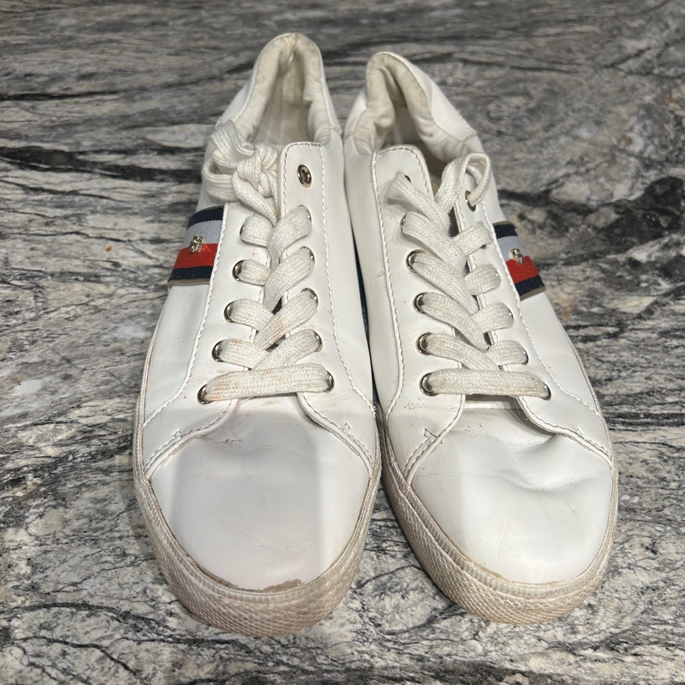 Tommy Hilfiger White Sneakers with Red and Blue Stripes